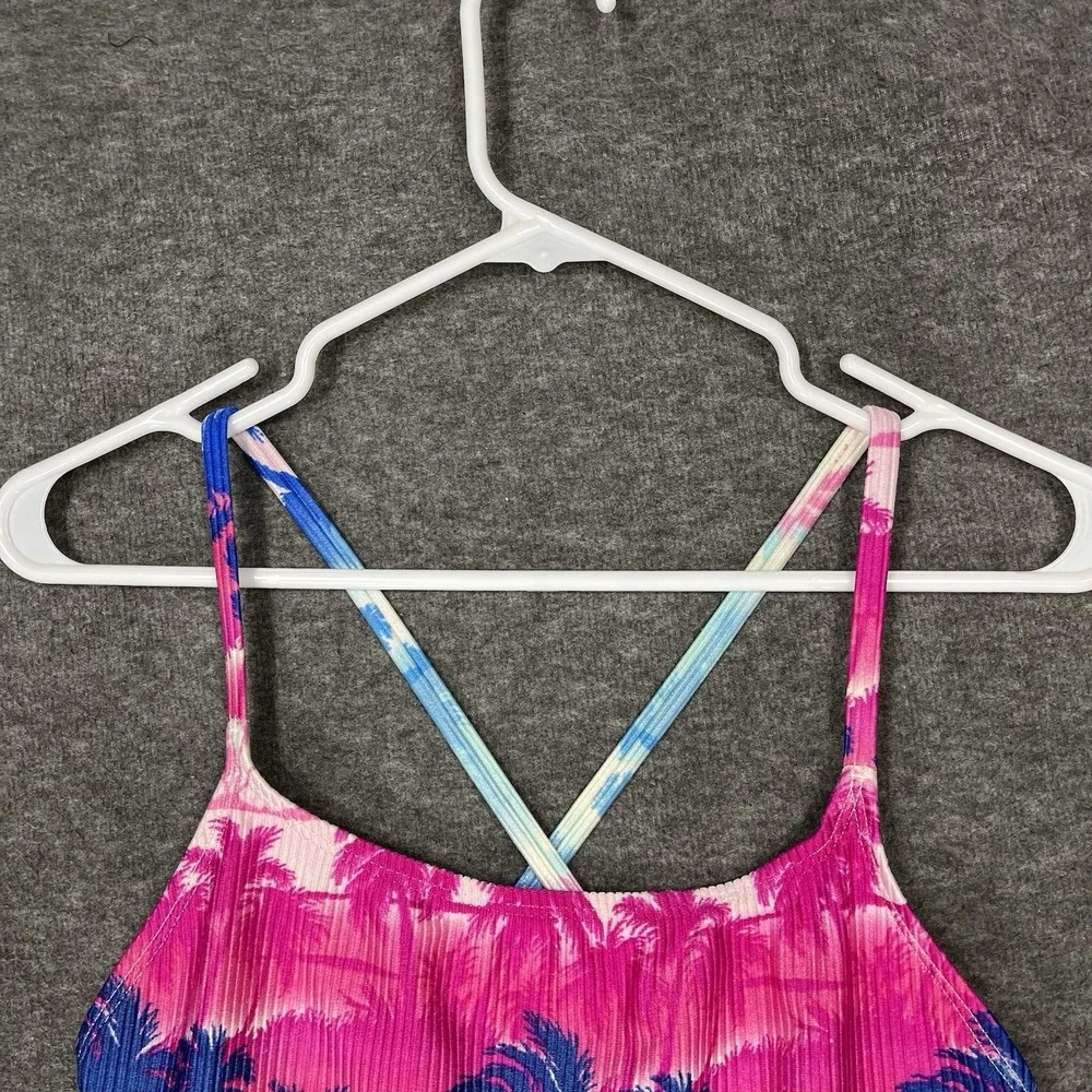 Vintage Catalina Swimsuit Size L Tropical Floral Pink Blue One Piece High Cut